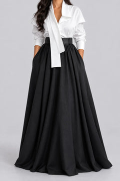 Women's Asymmetrical Draped Collar Shirt and High Waist Maxi Skirt Two Piece Set [erp-image:5e62e98781e68585cf01f445]