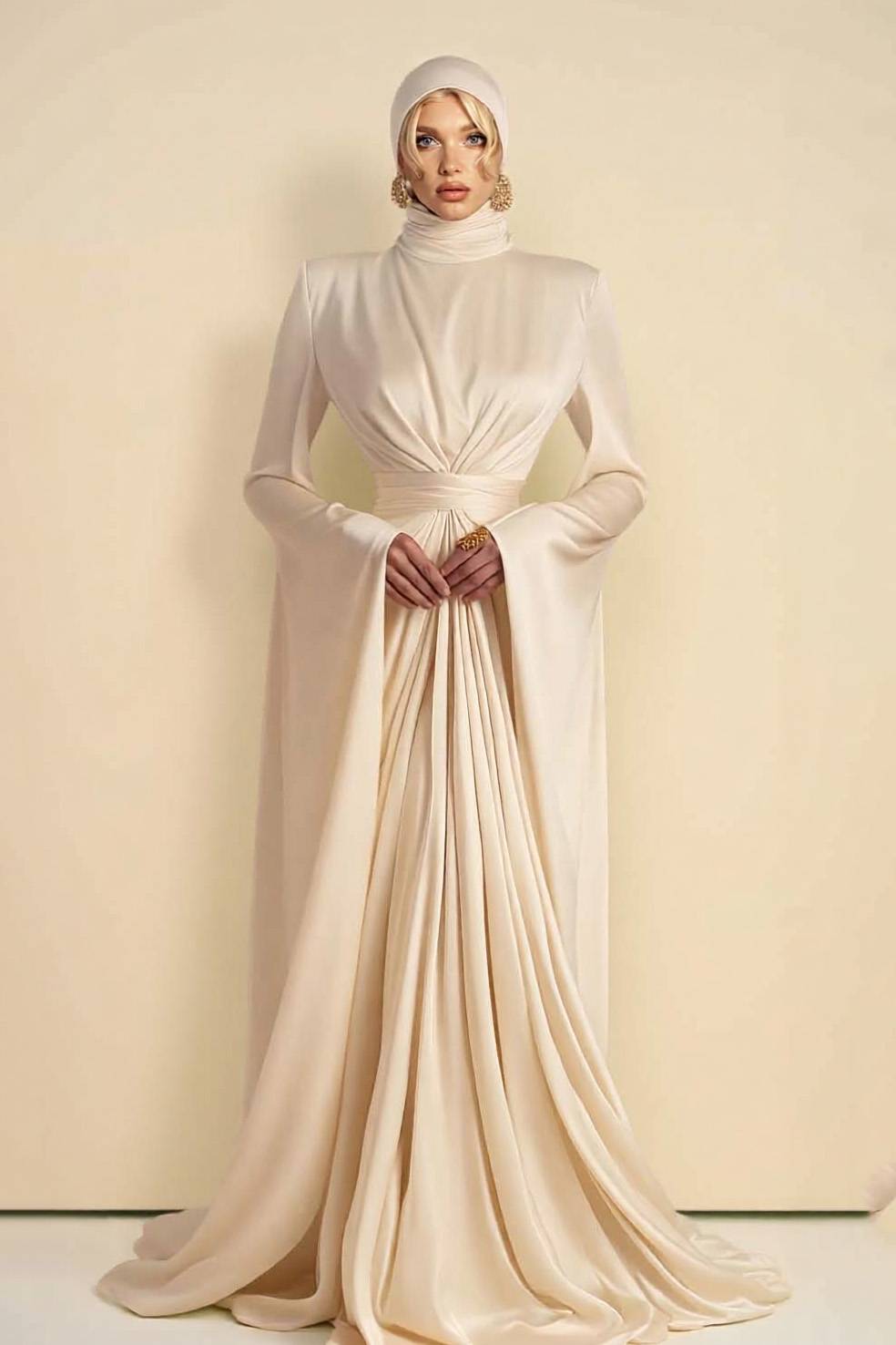Pleated Design Waist-cinching Maxi Dress
