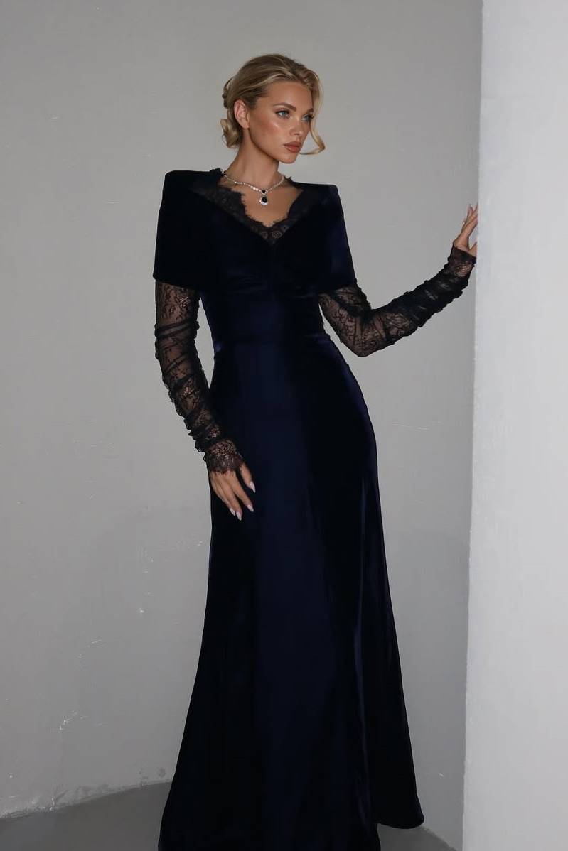 Velvet Splicing Lace Maxi Dress