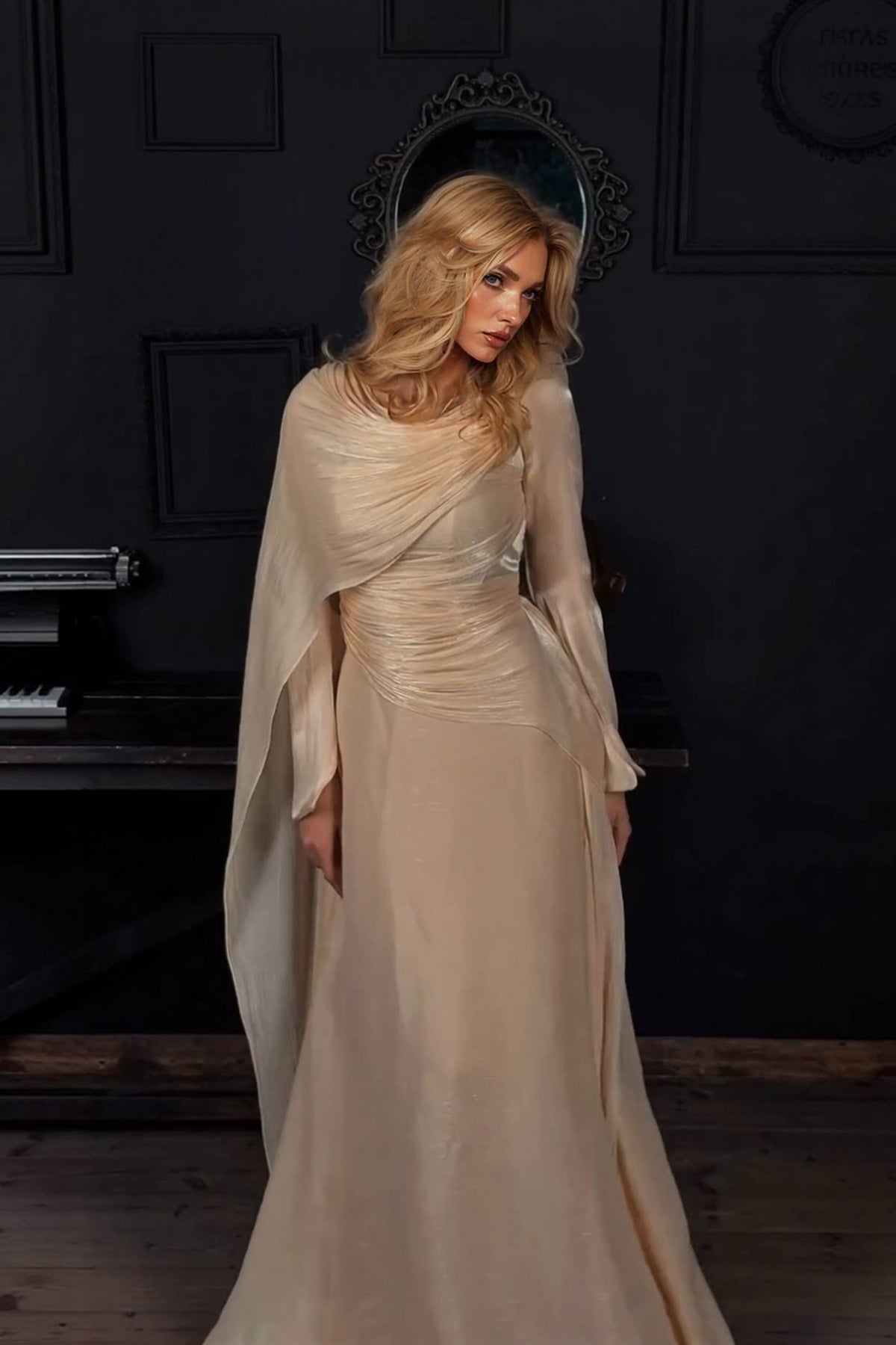 Pleated Ribbon Design Maxi Dress