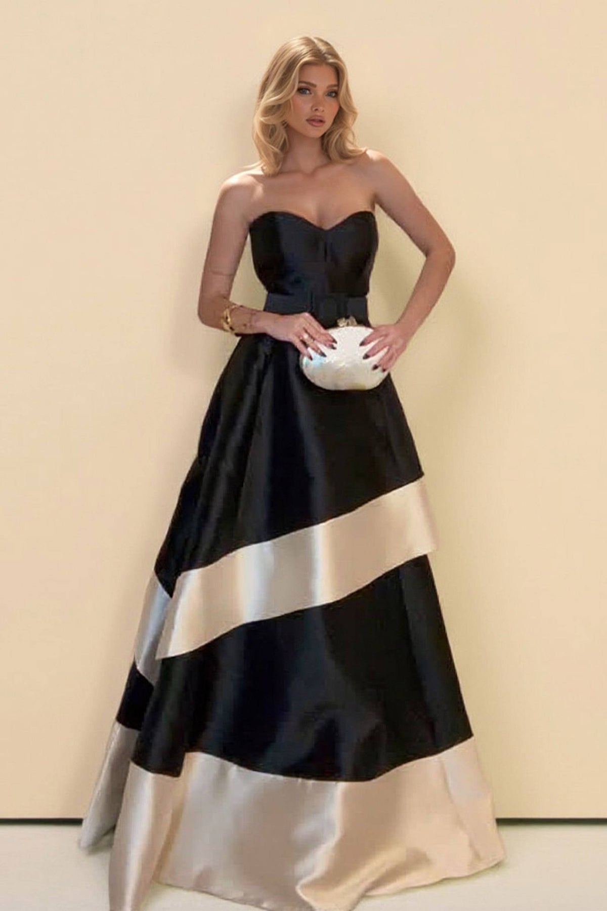 Tube Top Color Contrast High Waist A- Line Maxi Dress