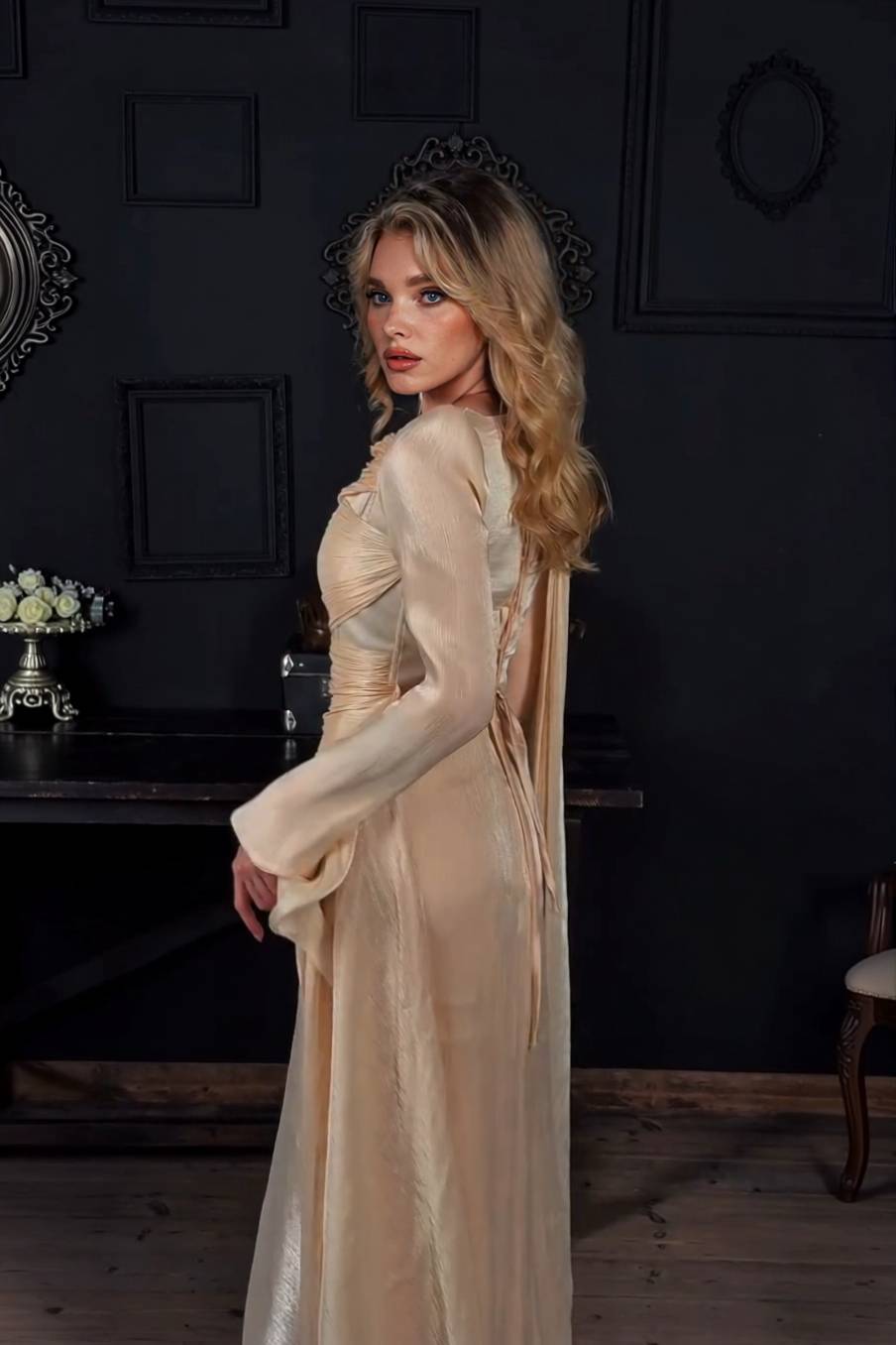 Pleated Ribbon Design Maxi Dress