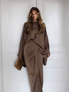Minimalist Loose Shirt And Lace-up Skirt Suit