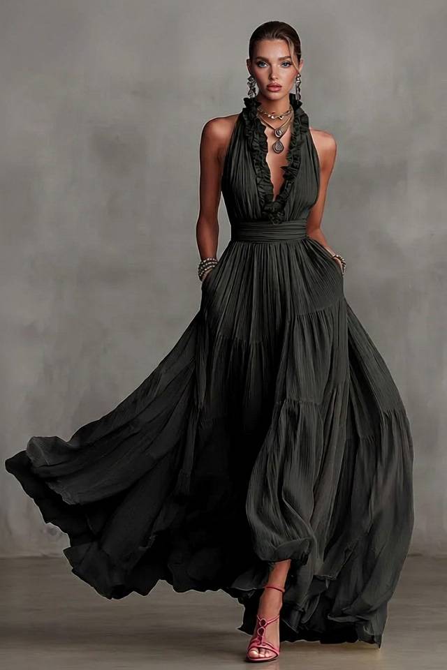 Lace V-Neck Maxi Dress