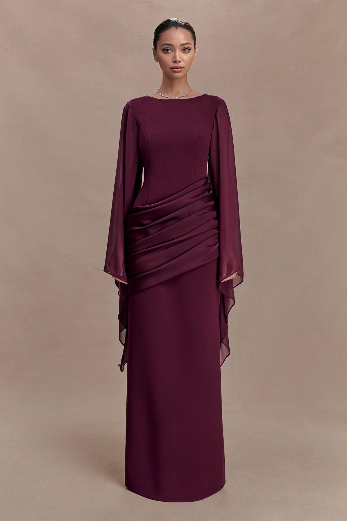 Pleated Design Long Sleeve Maxi Dress