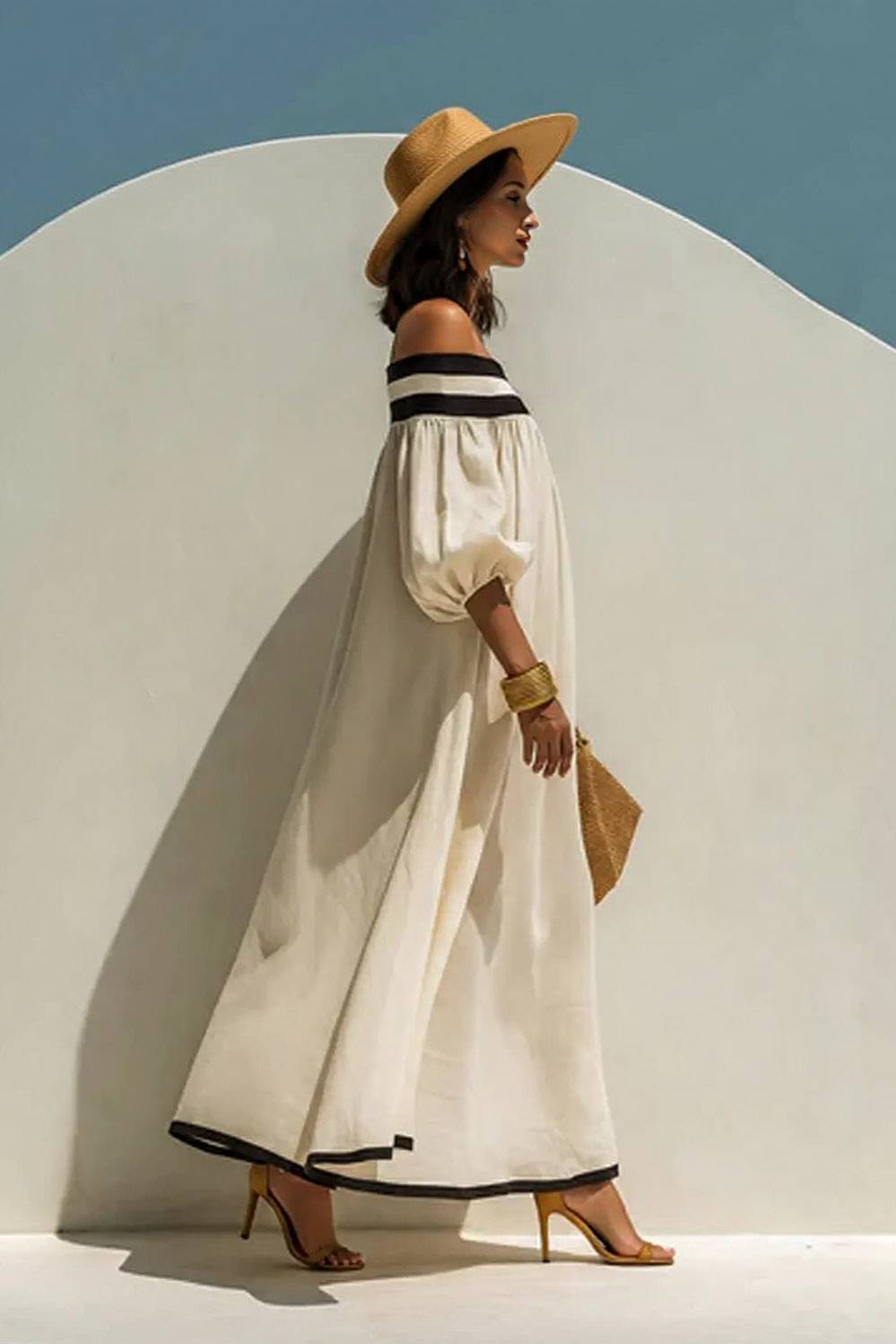 Color Contrast Off-Shoulder Loose-Fitting Dress