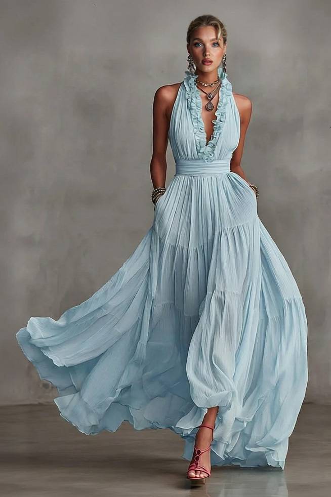 Lace V-Neck Maxi Dress