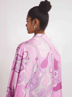 Retro Glam Pink Swirl Print Kaftan Maxi Dress