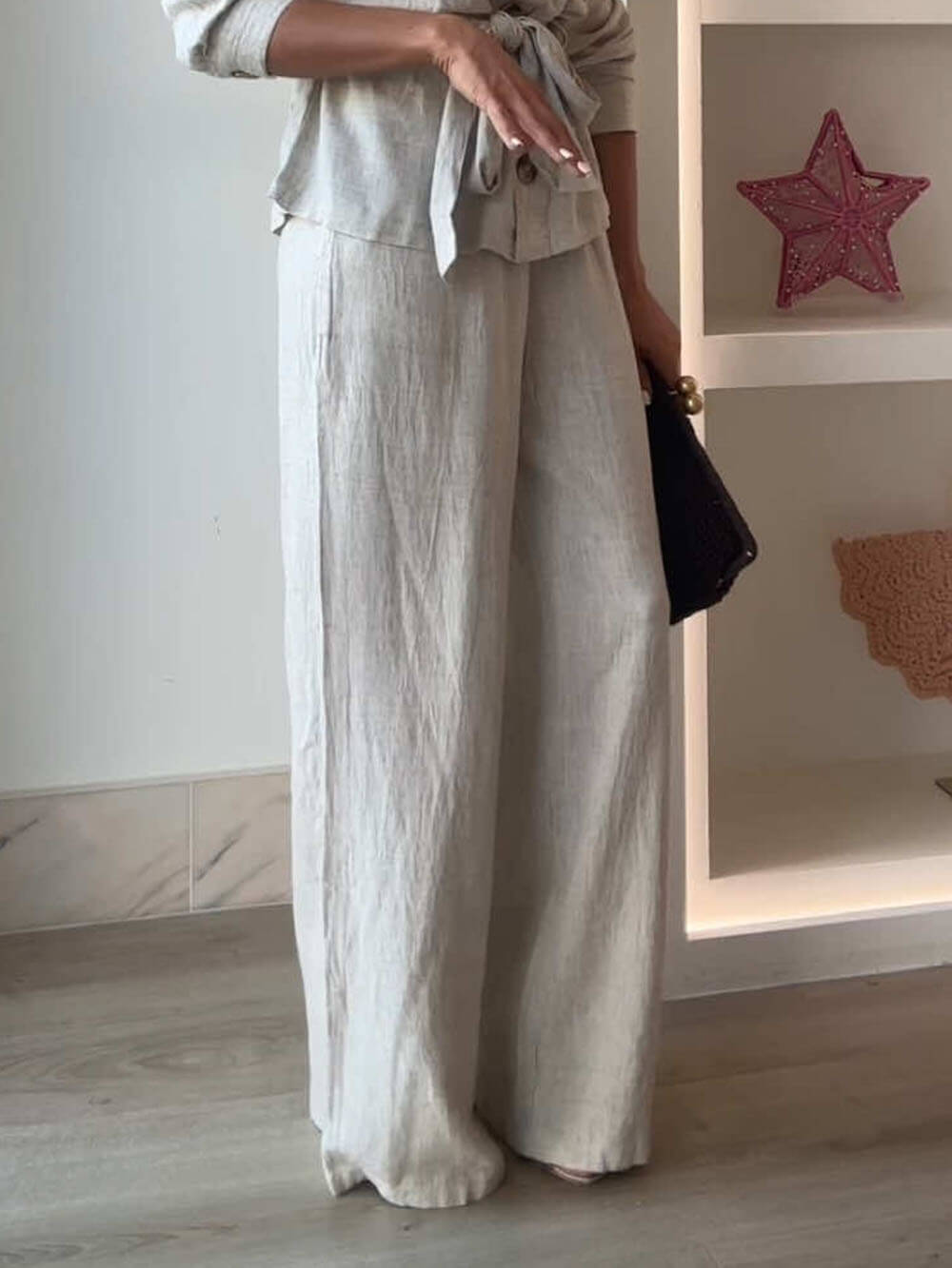 Classic Linen Tie Chest Pocket Oversized Button Shirt