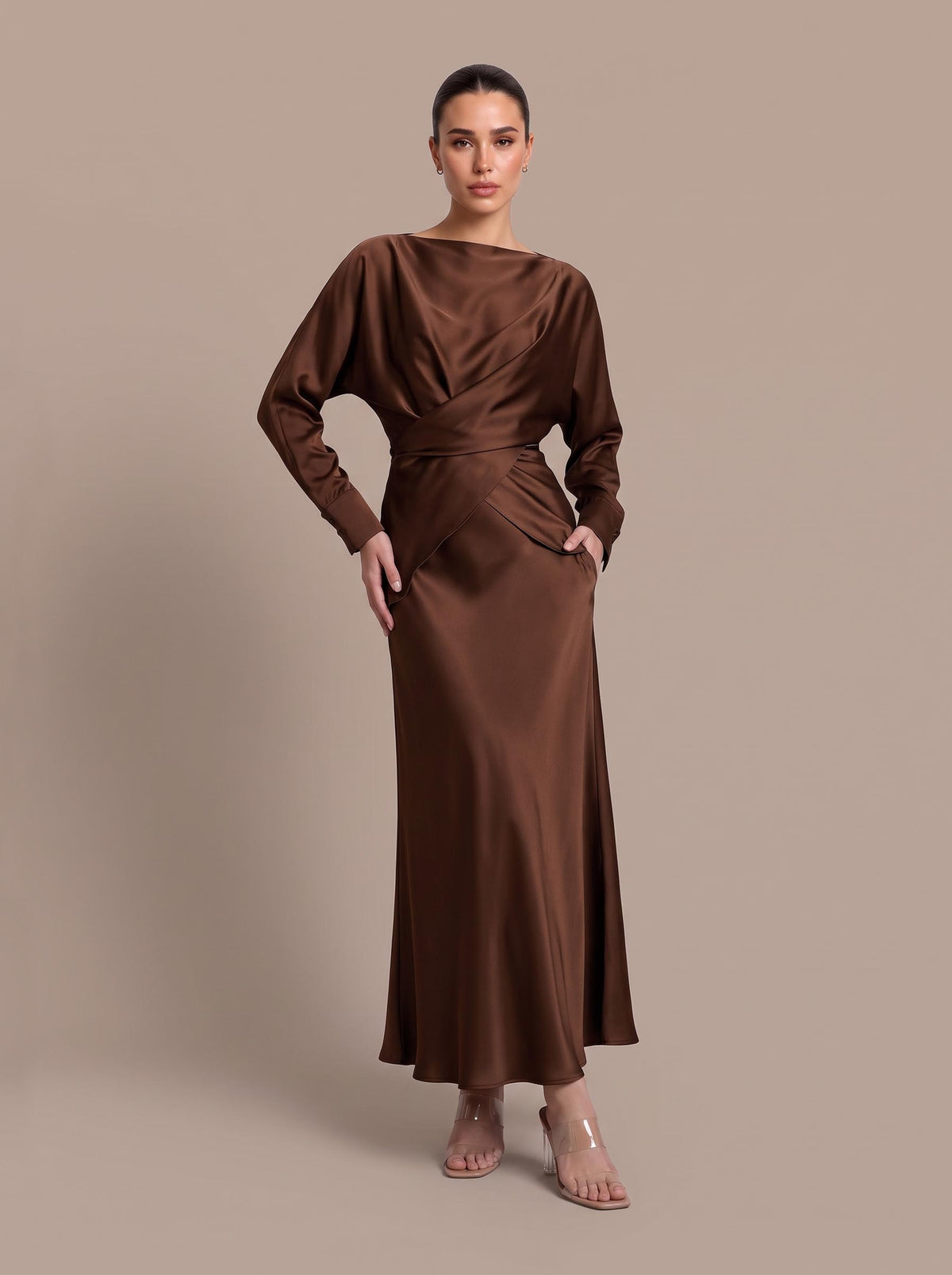 Elegant Draped Satin Mermaid Maxi Skirt