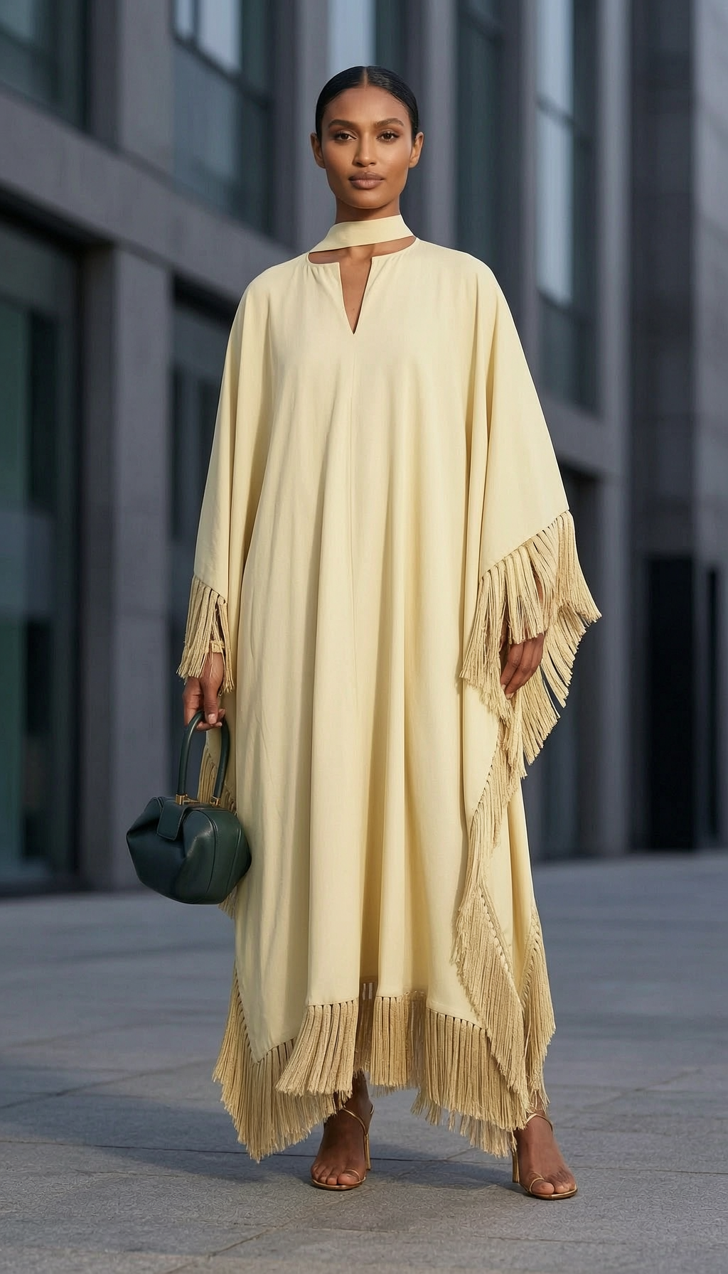 Elegant Fringed Satin Robe Maxi Dress