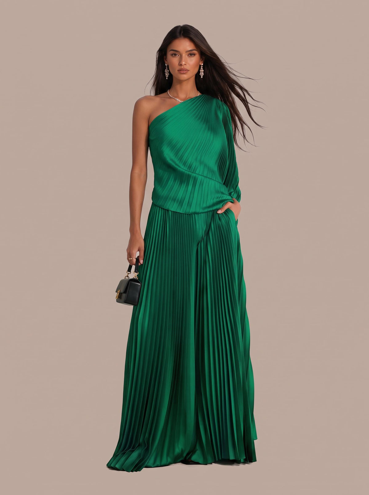 Elegant Pleated Satin Wide-leg Pants