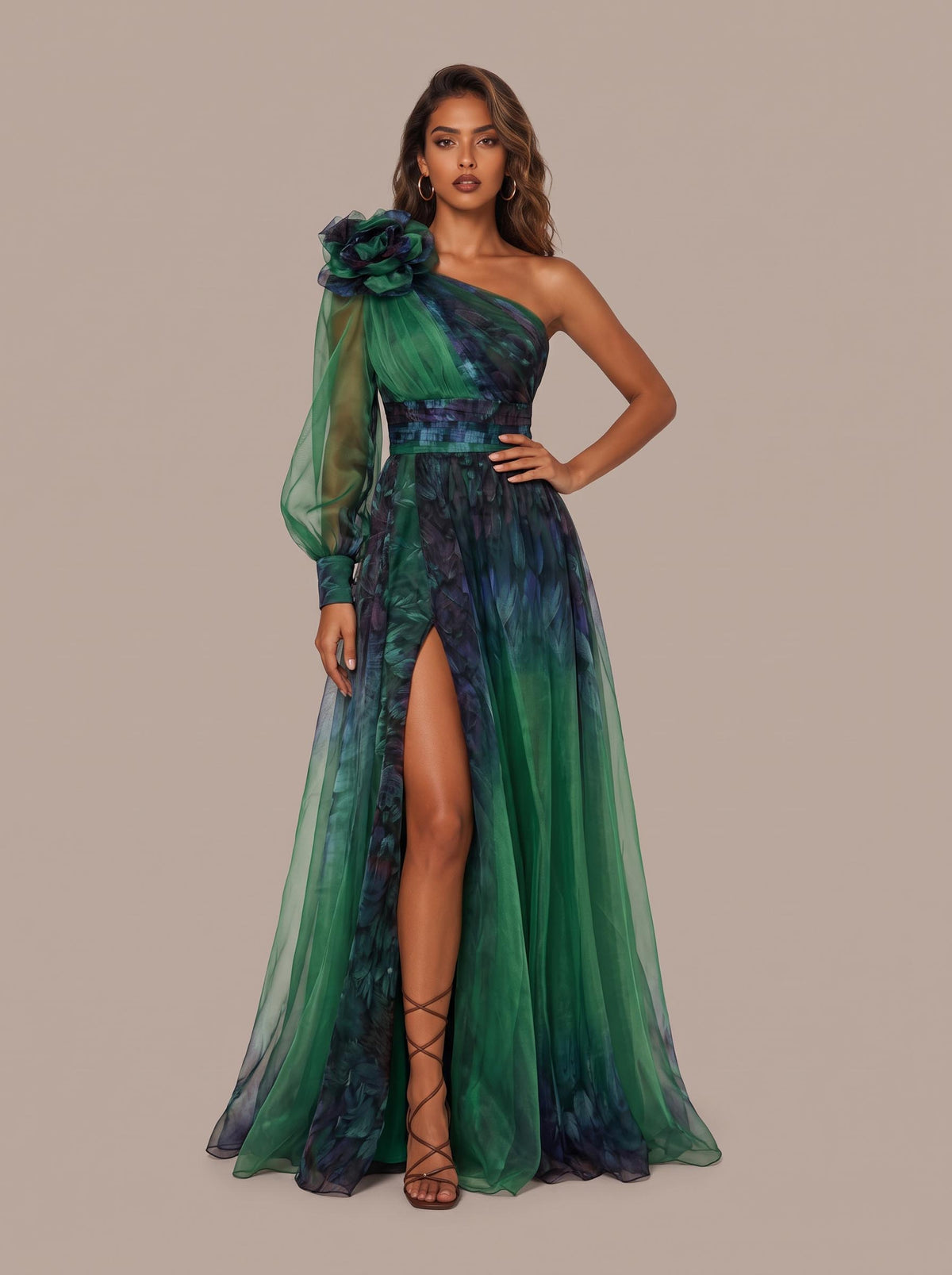 Exquisite Casual Off-Shoulder Mesh Print Maxi Dress