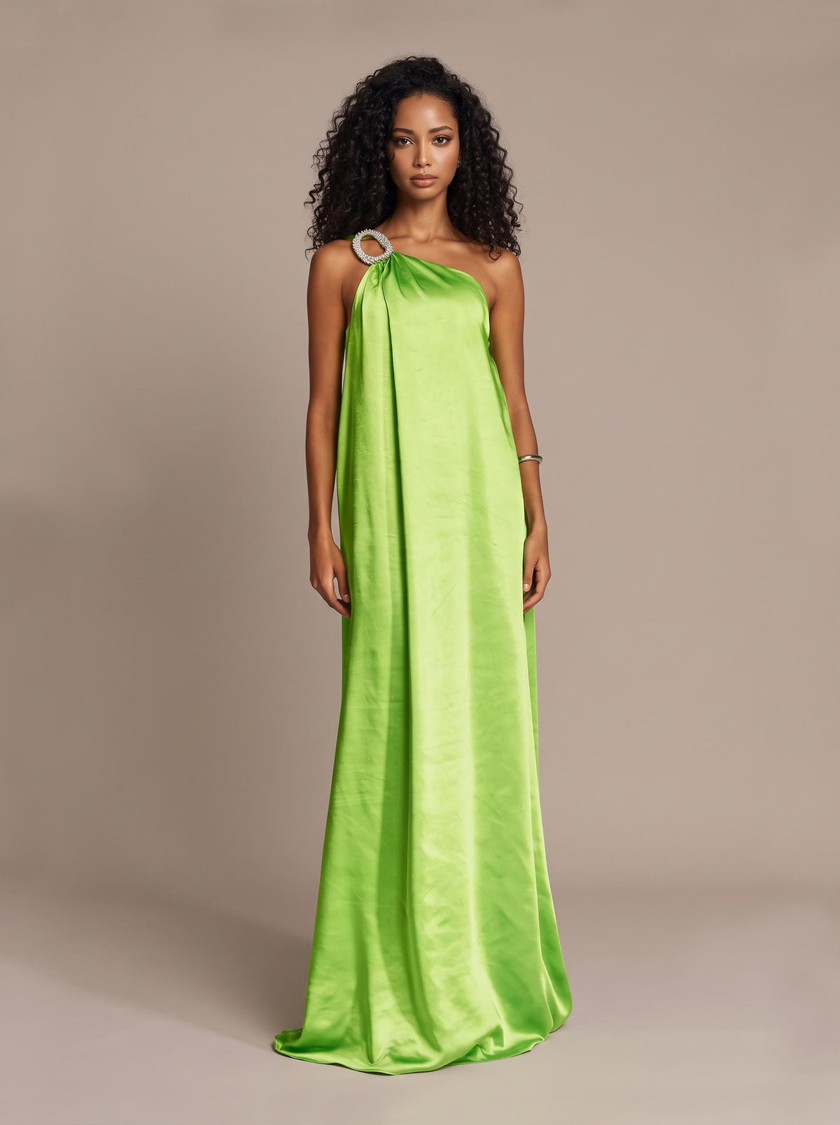 Exquisite Charming Glance Satin Metal Hardware One Shoulder Loose Maxi Dress
