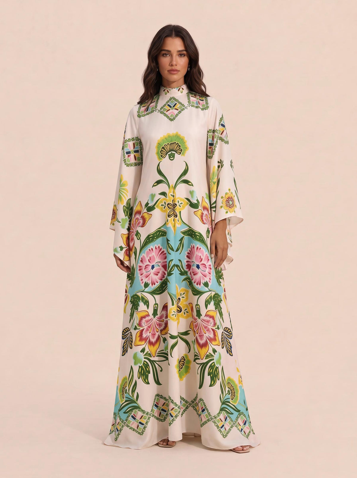 Exquisite Sunshine Floral Print Flowing Maxi Dress