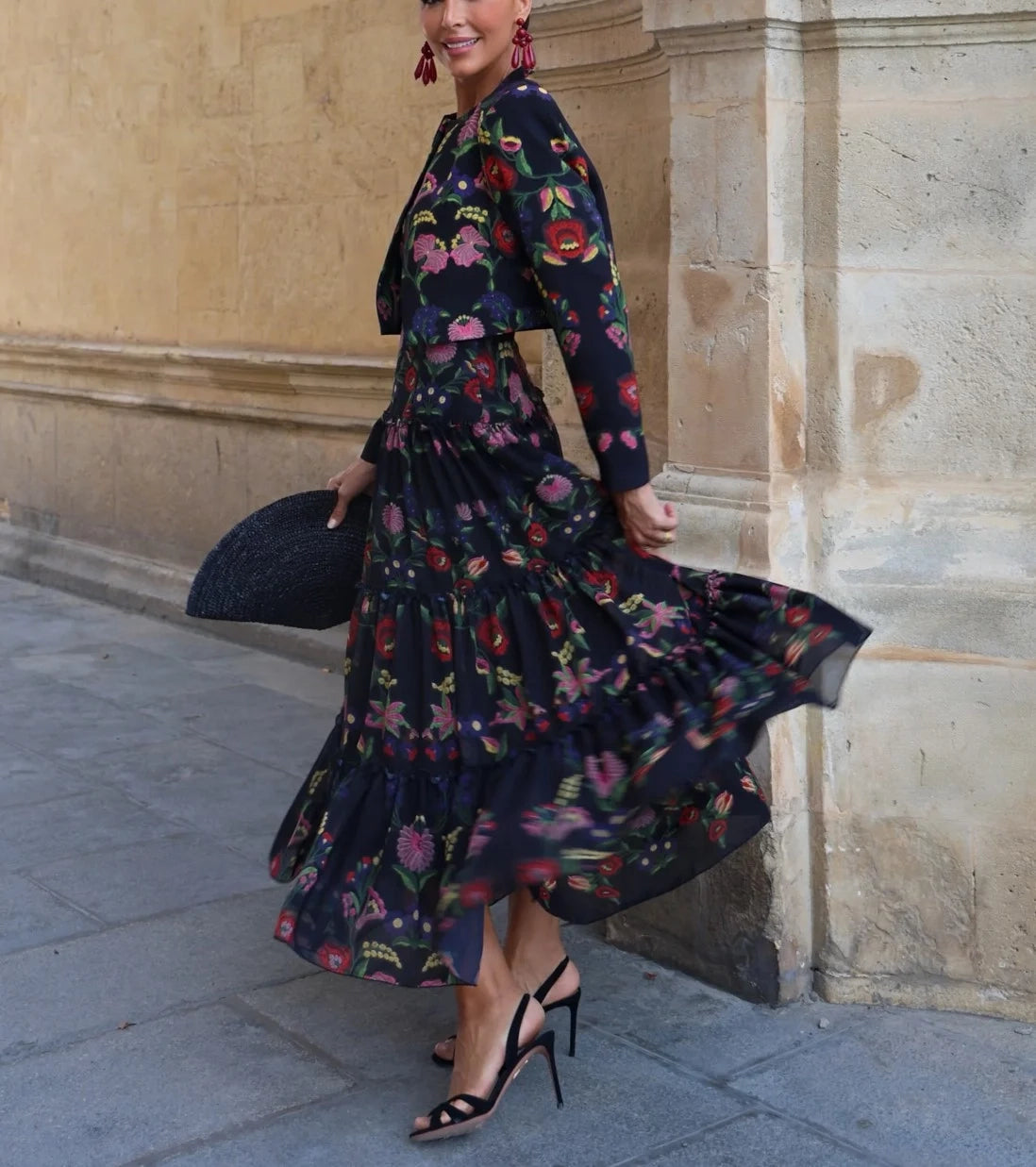 Floral Print Halter Maxi Tiered Dress and Matching Jacket Two Piece Set