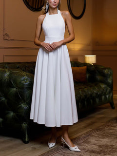Elegant Halter Neck A-Line Midi Dress