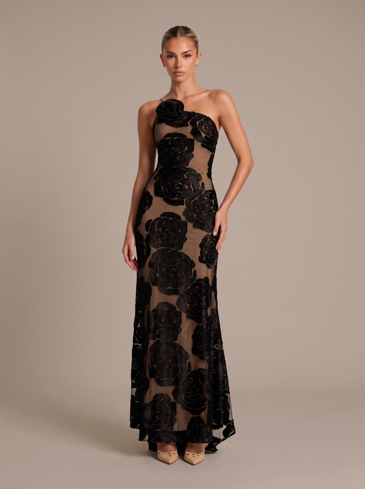 Rose Flower Three-Dimensional Burnt Flower Maxi Dress