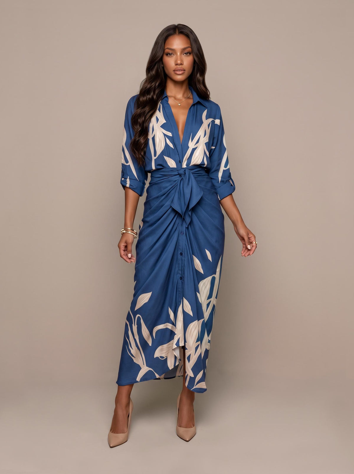 V-neck Pleated Strap Dress