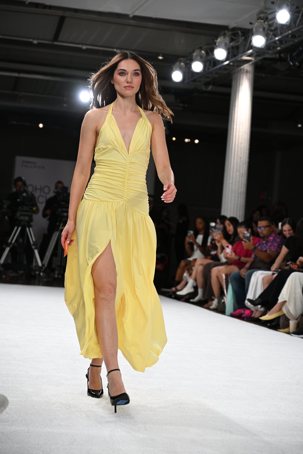 Halter Neck Pleated Slit Maxi Dress