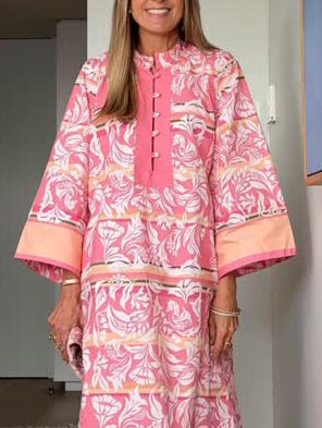 Casual Bohemian Print Kaftan Midi Dress